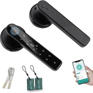 Cerraduras Inteligentes WiFi 3 Cerradura Inteligente de Huellas Dactilares,5 en 1 Cerradura Electronica,Tuya App,IC Card, Huellas Dactilares,Contraseña Digital,Llave Mecánica