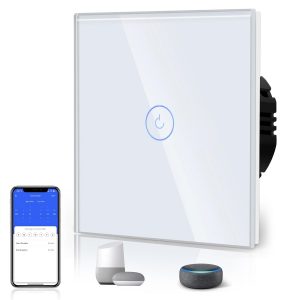 Interruptores inteligentes WiFi 2 BSEED Interruptor Inteligente WIFI,Interruptores Tactil Con Cristal,Compatible con Alexa,Tuya y Smart Life,Requiere Cable Neutro,1 Gang 1 Vía,86mm Blanco