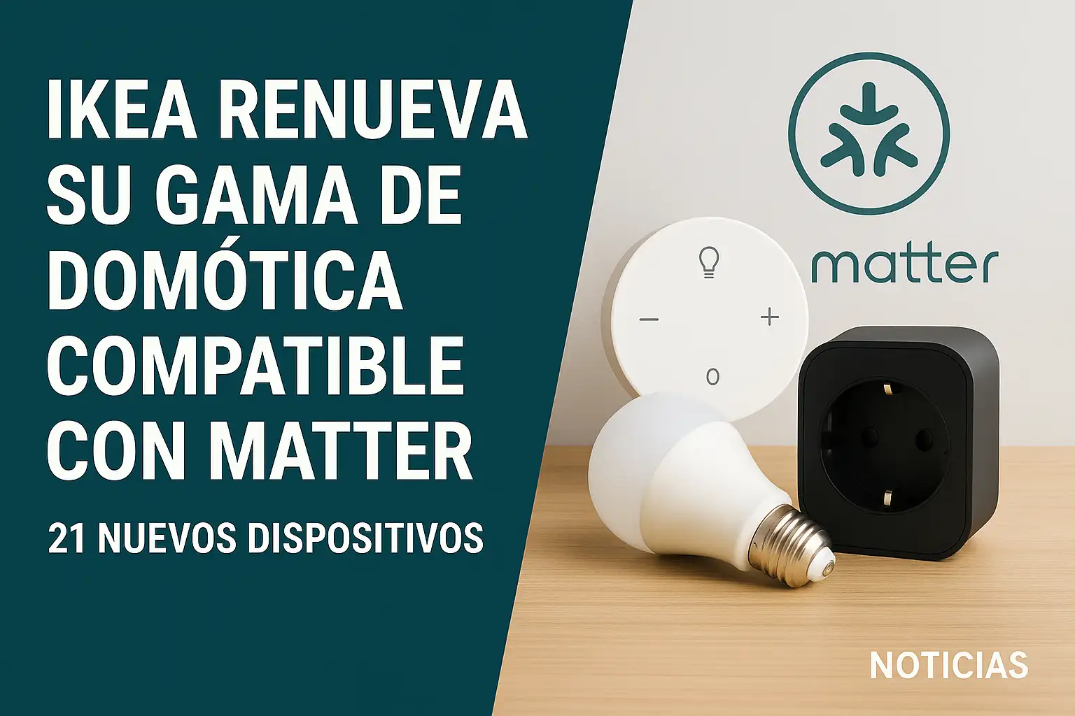 Imagen de portada para noticia tecnológica sobre la integración de IKEA con Matter y Apple Home 2025, estilo moderno e informativo.